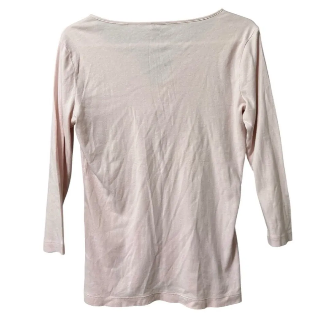 Talbots Women Size‎ Small 3/4 Sleeve Top Ruffle V- Neck Pink Cotton Lightweight - Image 2