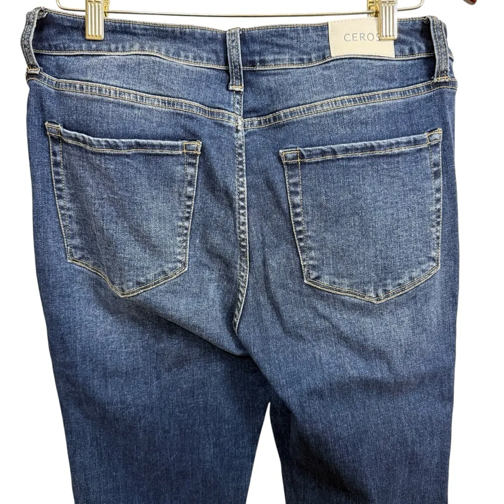 Ceros Studded Flare Jeans Size 13/31 Dark Wash Stretch Denim Mid Rise Blue - Image 5