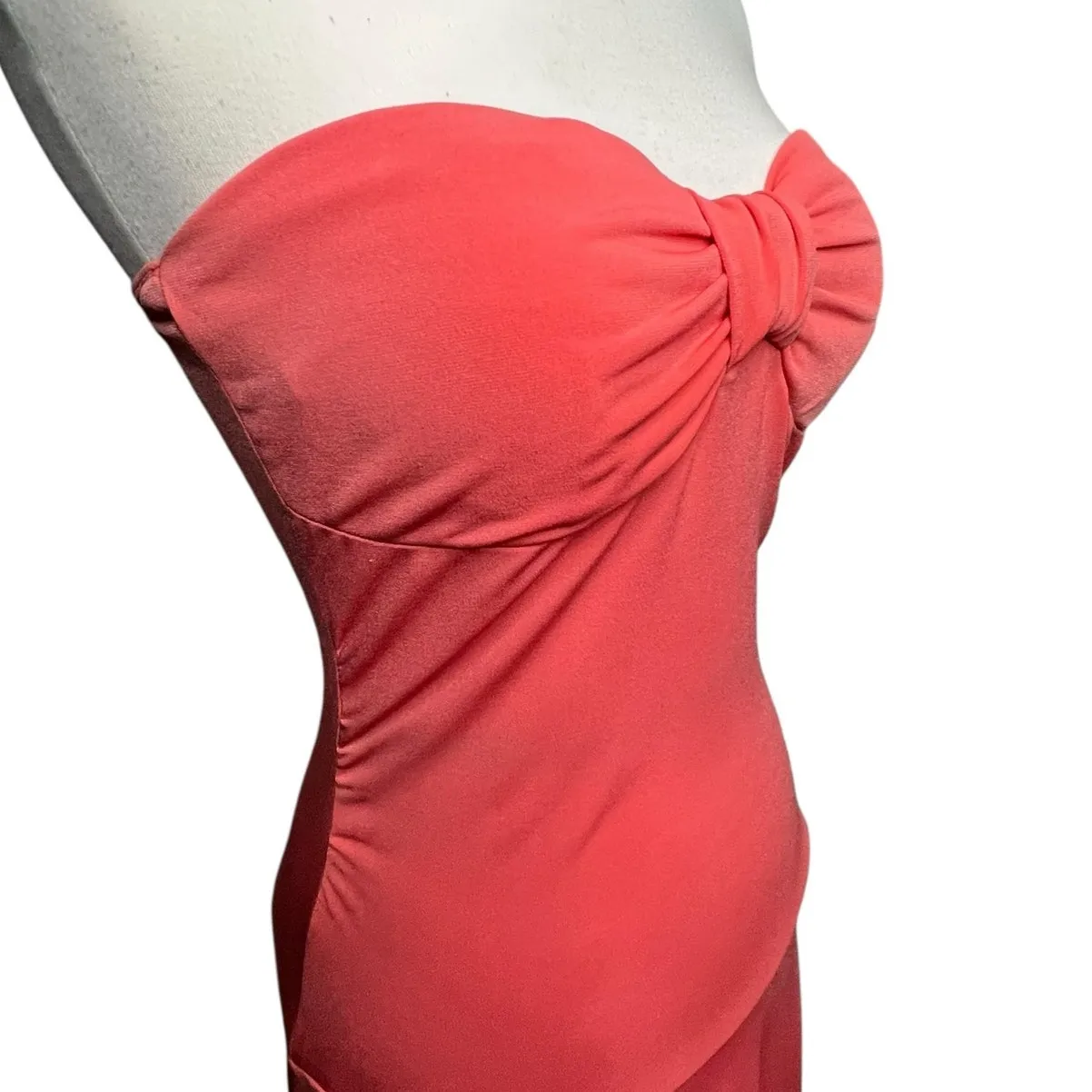 Rhapsody Y2K Strapless Bow Front Mini Dress M Coral Pink Sleeveless Coquette - Image 3