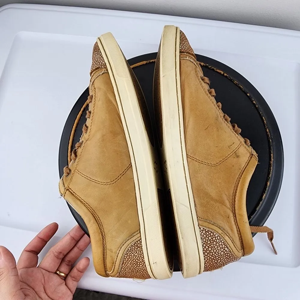 UGG Australia Taya Leather Tan Silver Low Top Sneakers 1006828 Lace Up Shoes 9.5 - Image 9