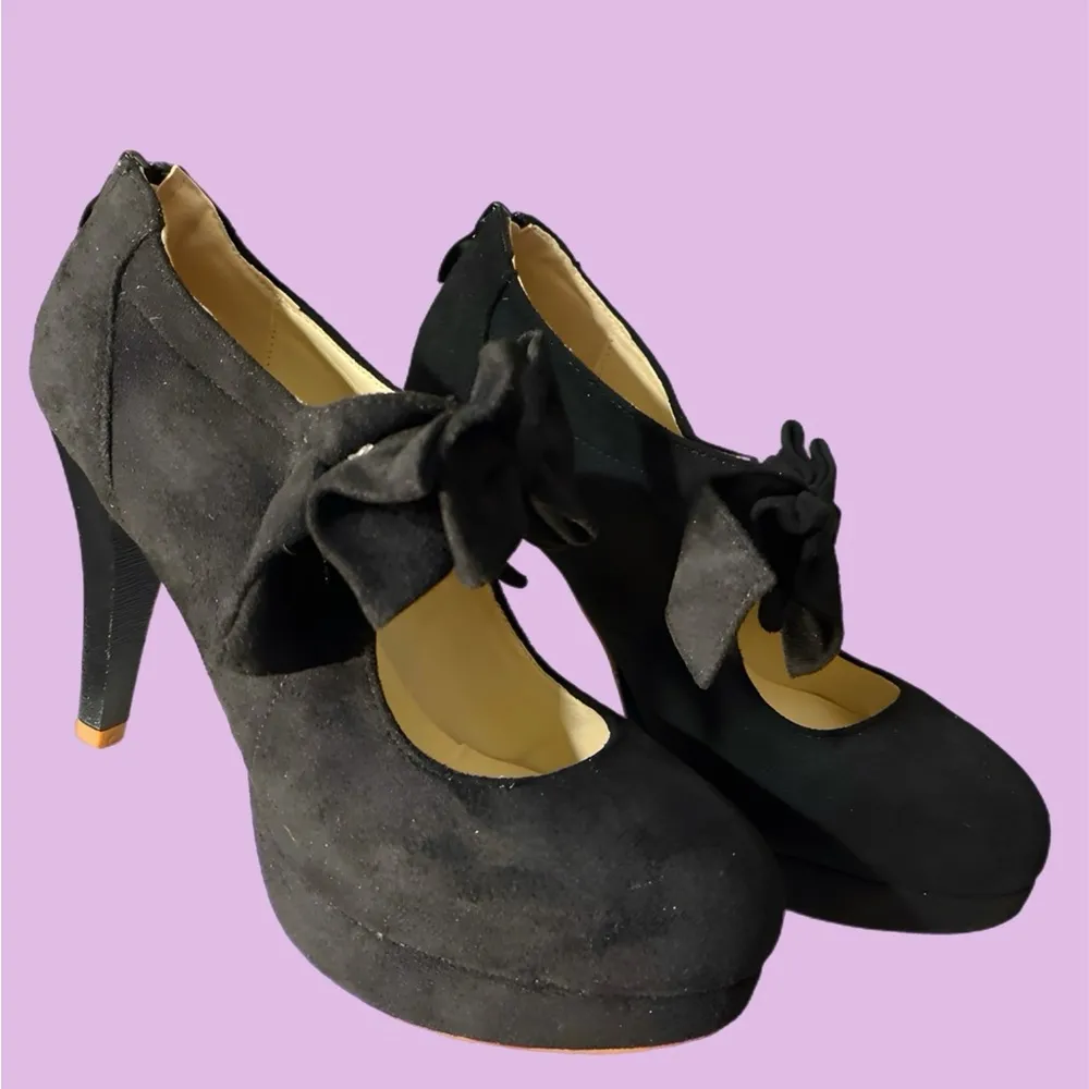 Women's Black Bow Mary Jane High Heel Closed Toe Platform Dress Pumps Size undefined - Image 4