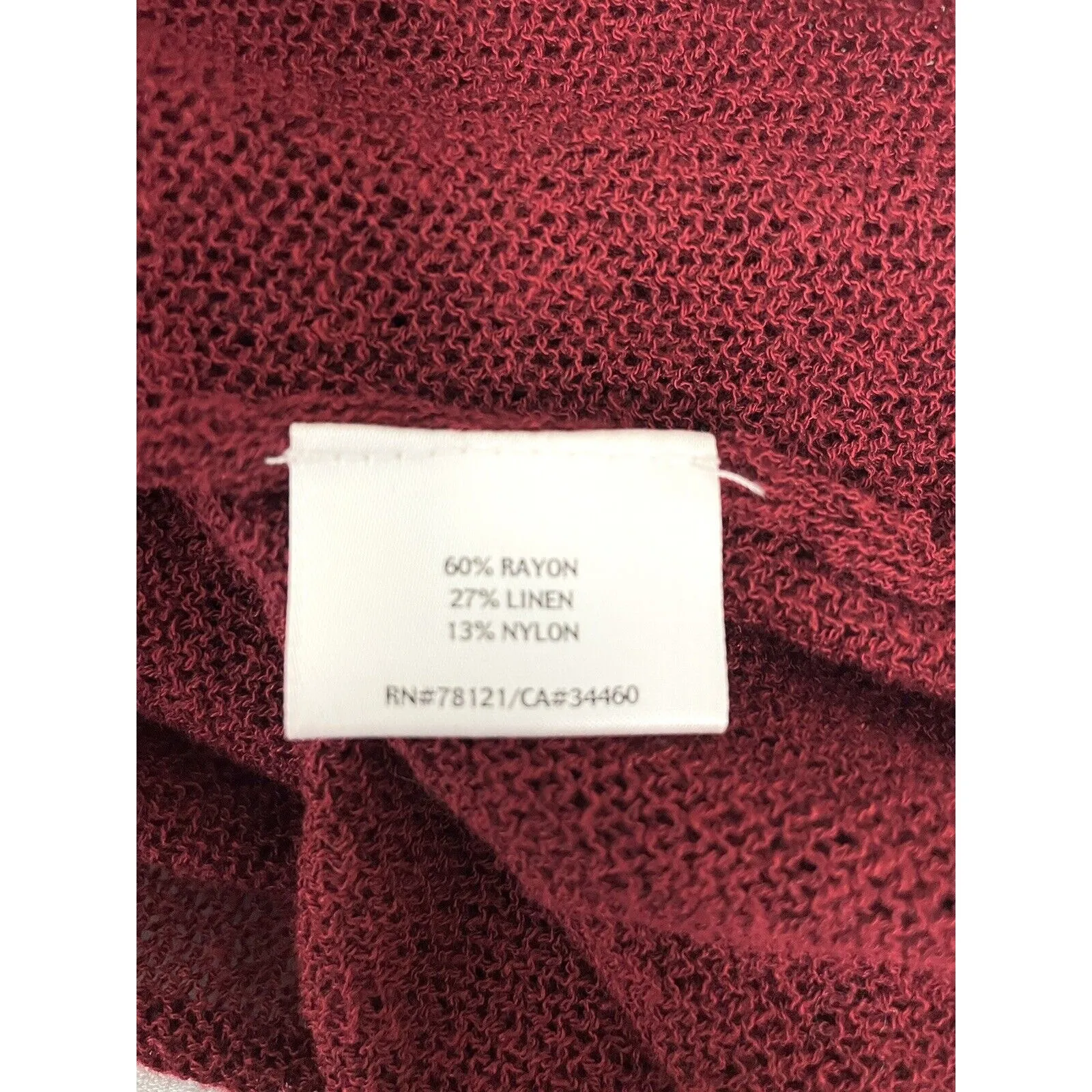 Eileen Fisher Loose Knit Open Ruffle Front Cardigan Wine Red Linen Blend Medium - Image 9