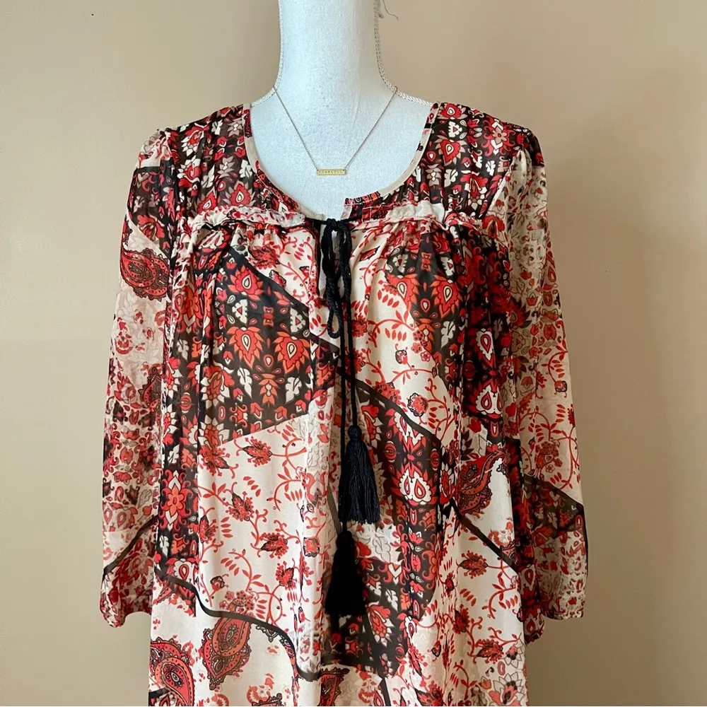 FIFTH & PARK | Mixed Print Long Sleeve Tunic Dress Sz 12 Red - Image 3
