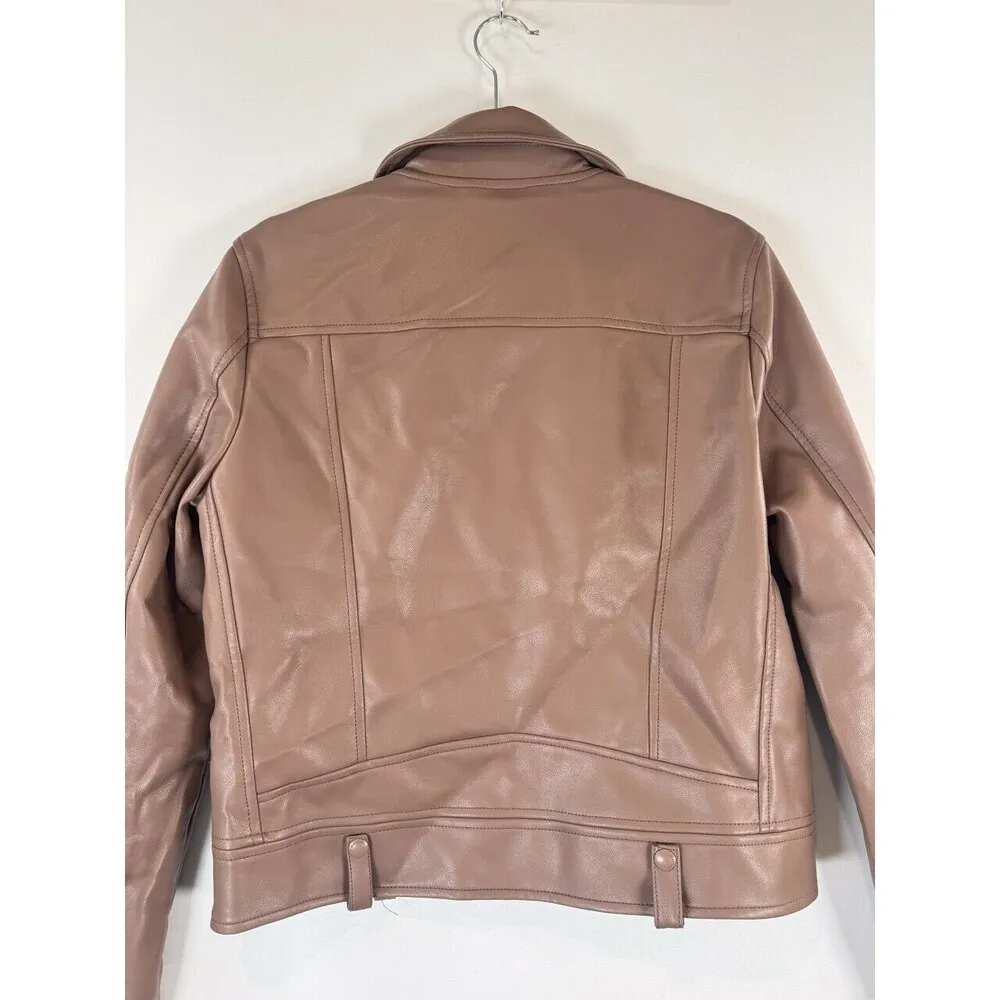 BLANKNYC Women Jacket Brown Faux Leather Full Zip Motorcycle Biker Riding Medium - Image 11