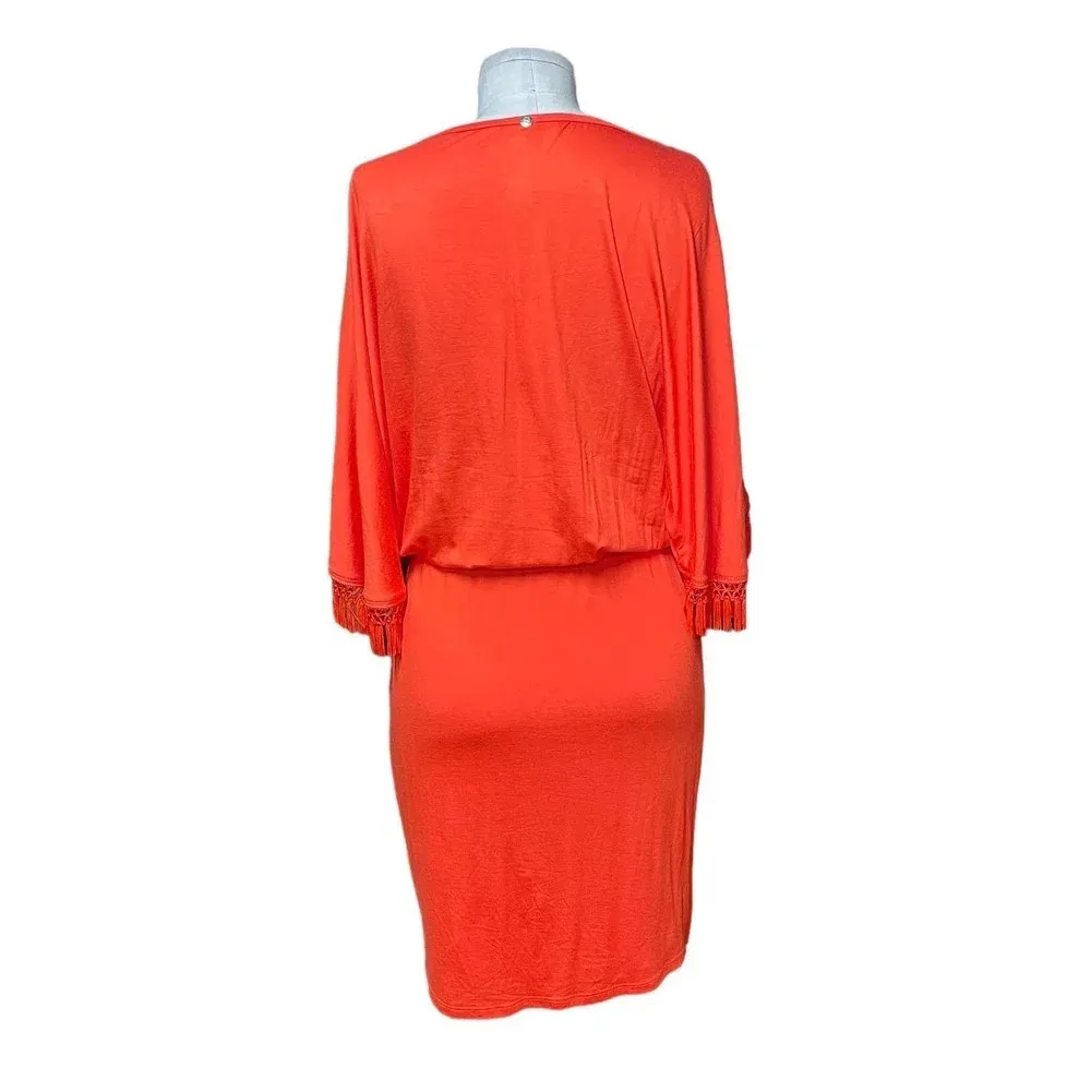 Trina Turk Bird of Paradise Dress Fringe Sleeve Tiger Lily Orange Size XS‎ - Image 9