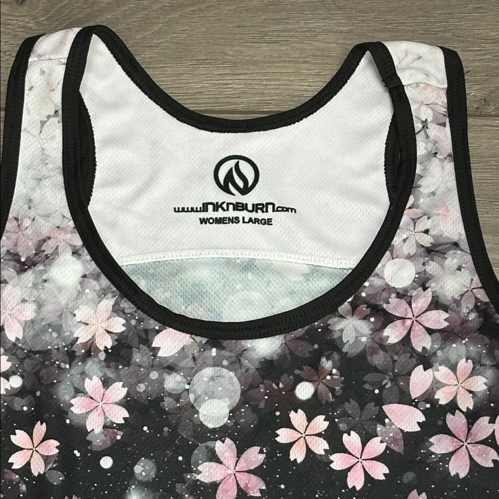 INKnBURN Pink Sakura Singlet Running Training Tank Black Pink Size Large - Image 2