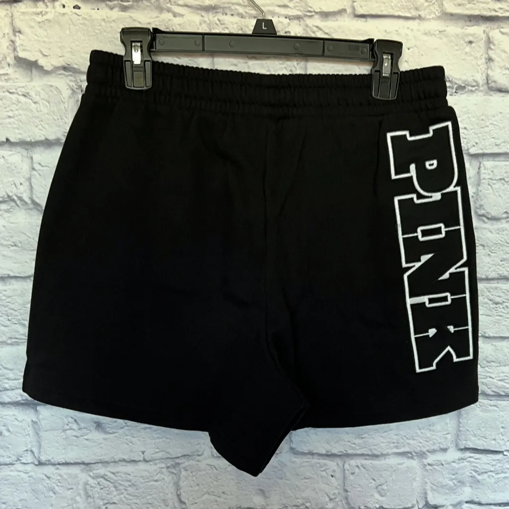 PINK VICTORIA’S SECRET Ivy Fleece Sweat Shorts High Rise Black White Logo M - Image 3