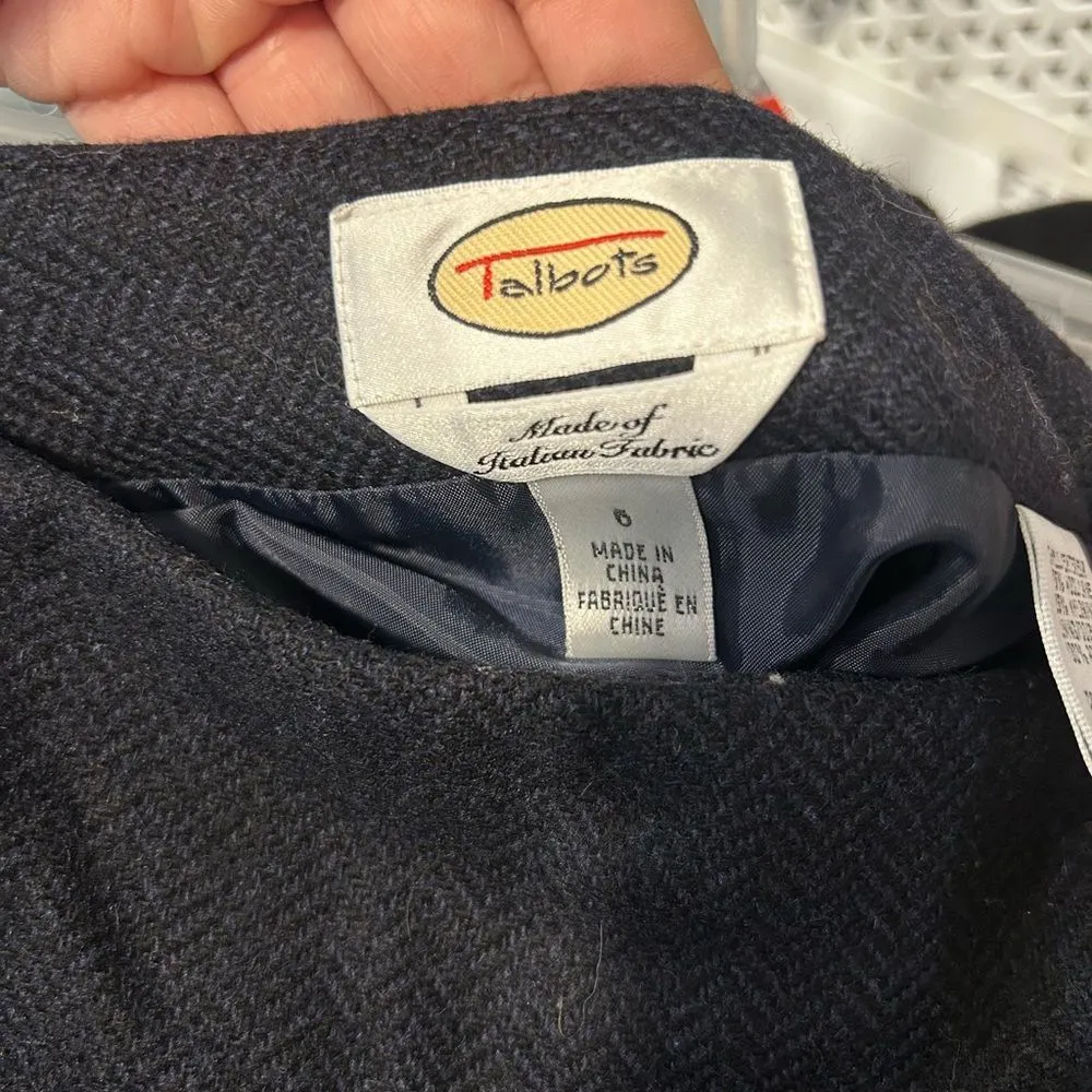 TALBOTS NAVY BLUE & GREEN ITALIAN
WOOL NYLON LONG WRAP SKIRT SIZE 6 - Image 5