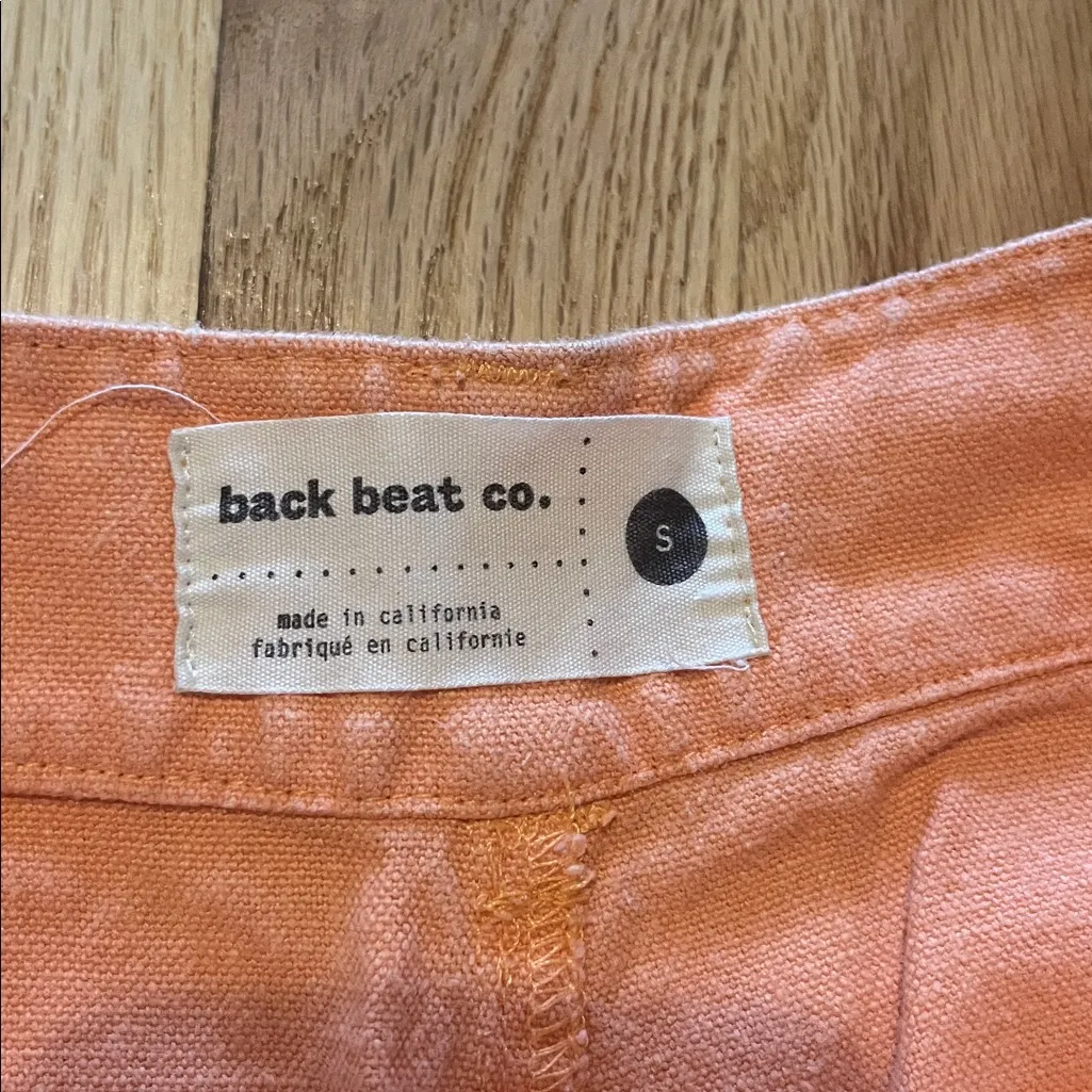 Back Beat Co Coral Orange Hemp Organic Cotton Cargo Wide Leg Cropped Pants Sz S - Image 2