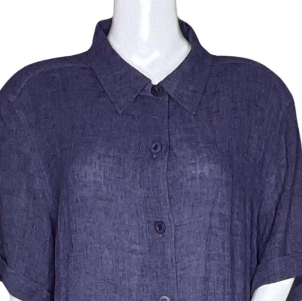 Marina Rinaldi Dress Women 14 Purple Maxi Dress Shirt Dress 100% Linen Lagenlook - Image 5