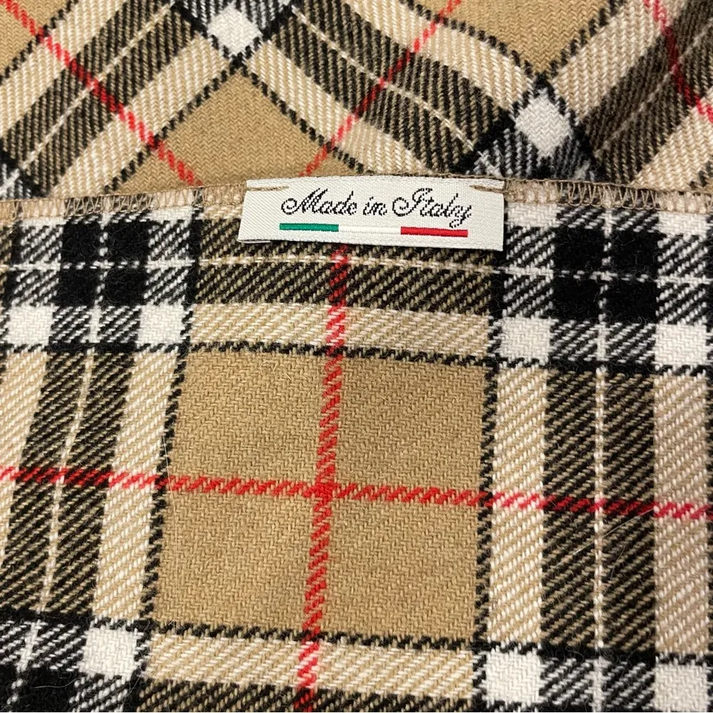 Boujee old money tan plaid wool? Made in Italy scarf warm preppy Black - Image 7