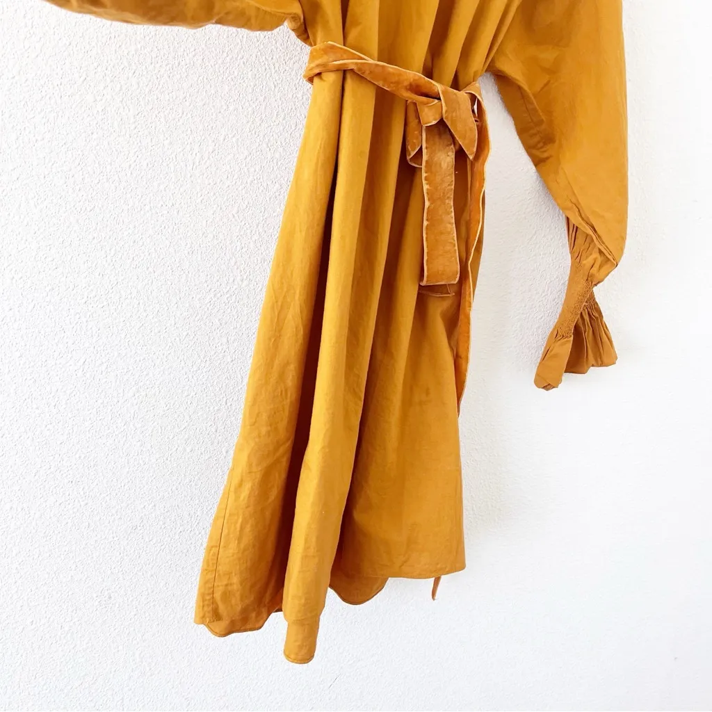 Doen Miro Smocked Neck Cotton Mini Dress in Golden Hour Gold - Image 5