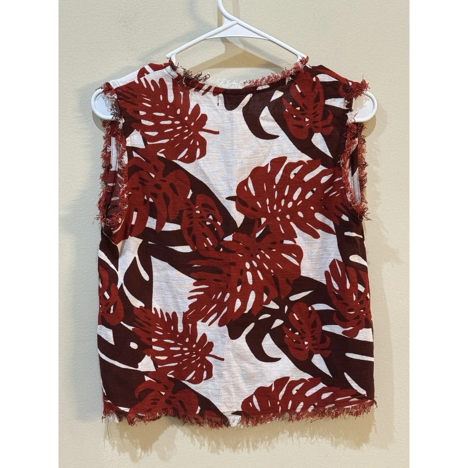 Mikoh Tropical Top Red Fringe 100% Cotton Linen Feel Size 2 US‎ Medium Resort - Image 2