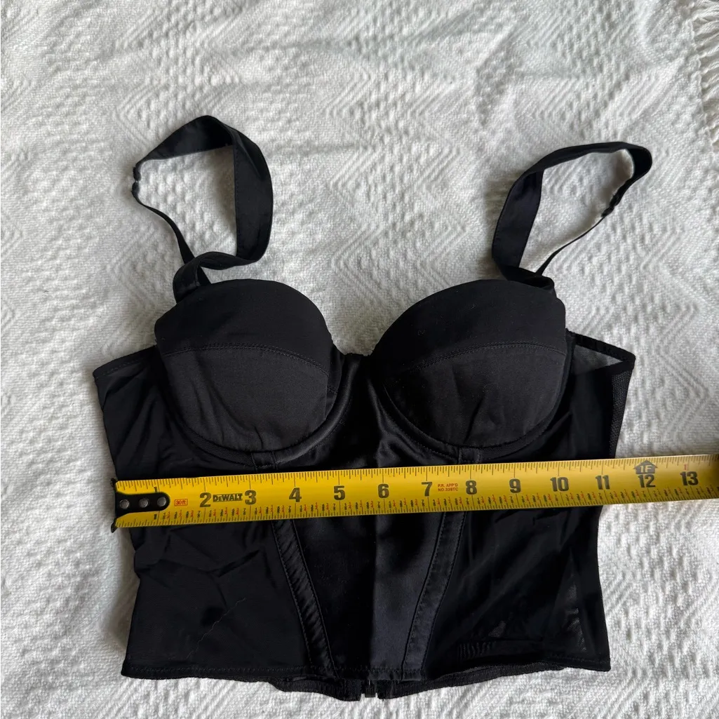 Kiki de Montparnasse Black Silk Bustier Longline Bra w/ Mesh Trim, Size XS - Image 7