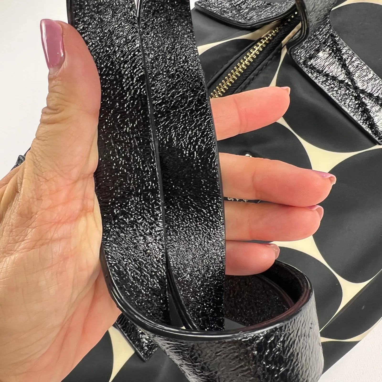 Kate Spade Deborah Dot Nylon Tote Satchel Handbag Black Cream Polka Dot - Image 6