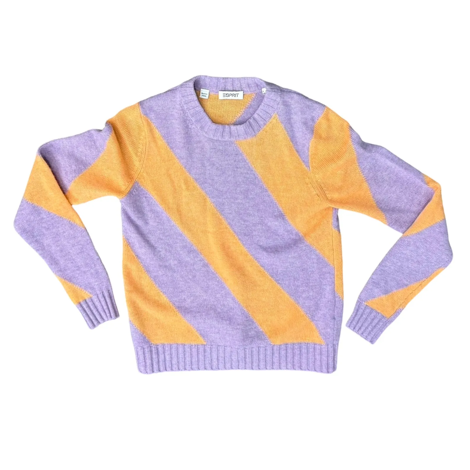 Esprit Purple Orange Diagonal Stripe Cashmere Blend Crew Neck Sweater size XXS - Image 2