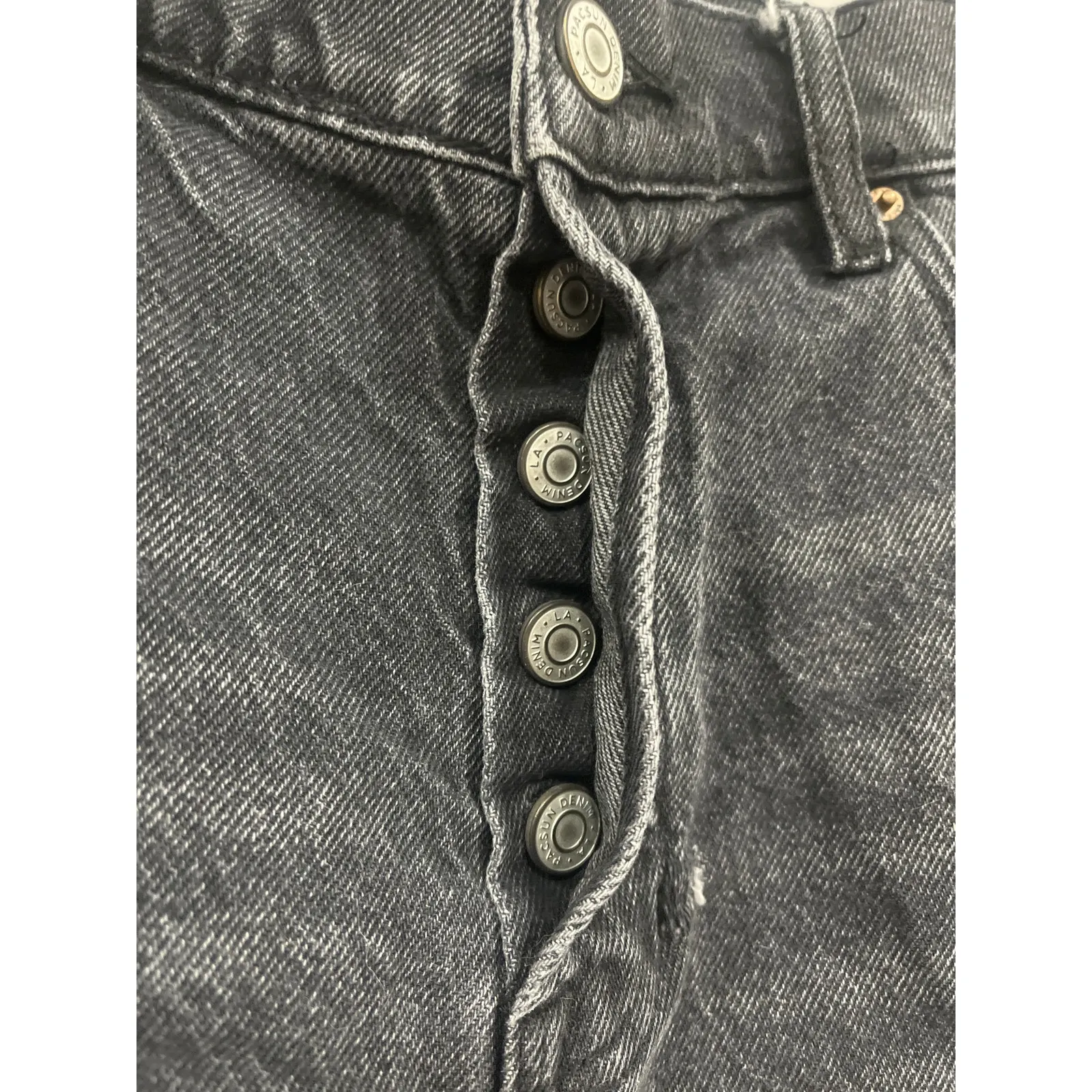 Pac Sun High Rise Icon Short Hyper Distressed Shorts 26 Button Fly Black Vintage - Image 2