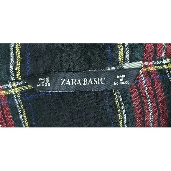 Zara Basic Women Small Red Plaid Plunge Neck Peplum Shirt Dress Babydoll Peasant - Image 4