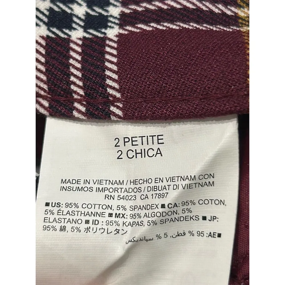 Old Navy Trouser Pants Womens Petites Size 2 Plaid Pixie Mid Rise Burgundy - Image 7