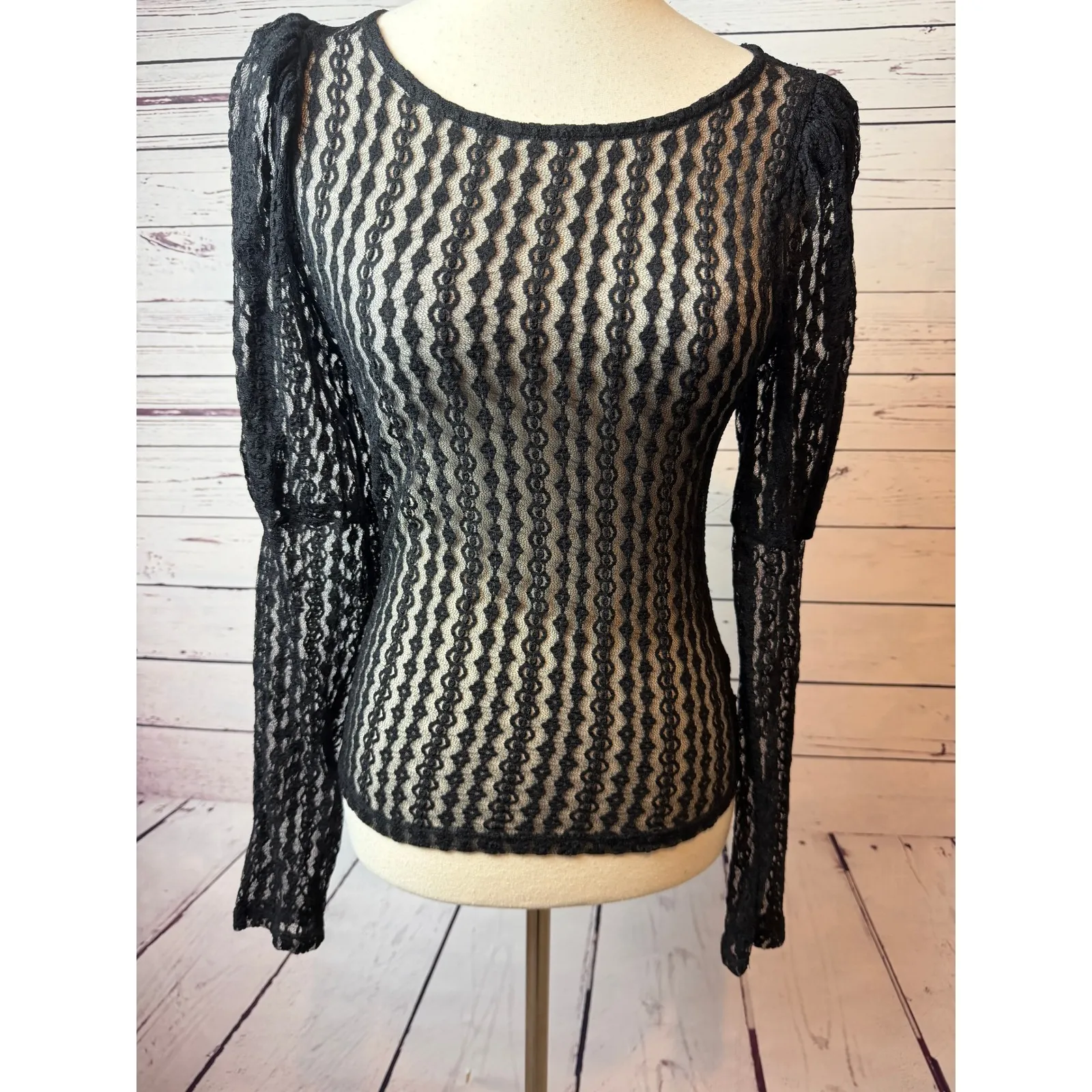 Haute Monde Lace Whimsigoth Top Medium Sheer Fairy Grunge Sexy Y2K 90s Black - Image 9