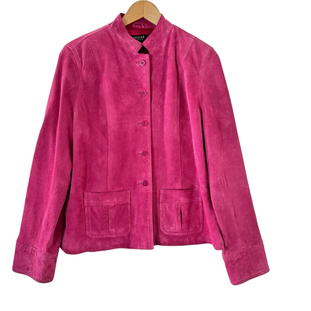 Parisian Signature Pink Suede Leather Jacket Women’s Size L Button Front Size L - Image 2