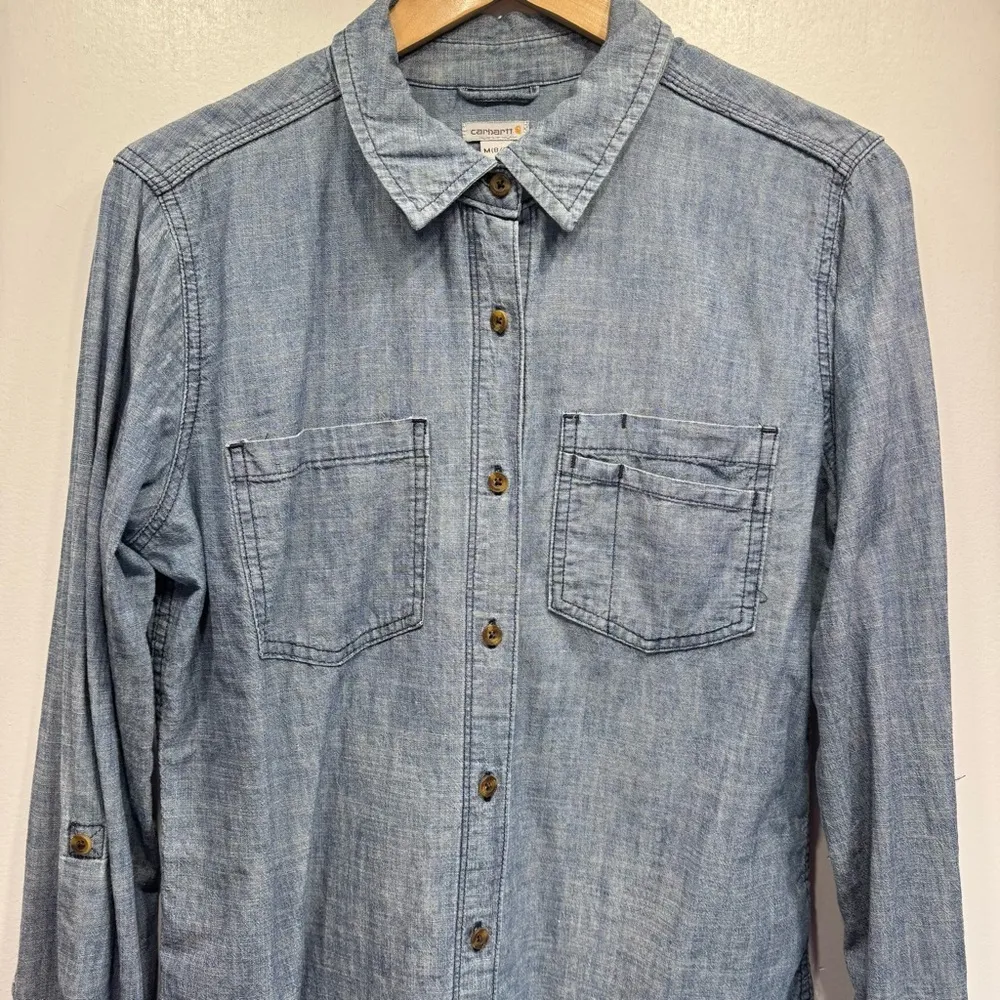 Carhartt Women’s Chambray Tab Up Long Sleeve Button Front Shirt Western Cowgirl - Image 3