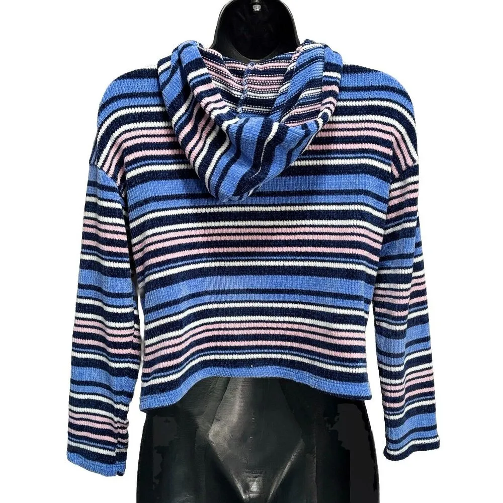 Unbranded Blue/Pink/White Striped Chenille Hood Sweater Long Sleeve See Measure Blue Size undefined - Image 4