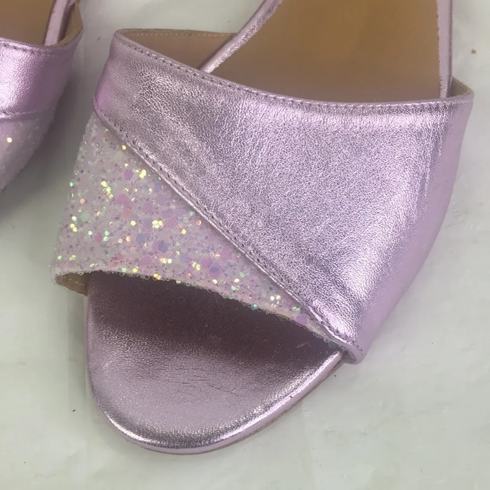 New Emma Go BHLDN pink Metallic Glitter leather Dorsey Flats 38/8 - Image 2