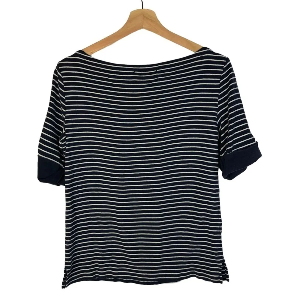 Lauren Ralph Lauren Navy Blue & White Stripe Boat Neck Top L - Image 2