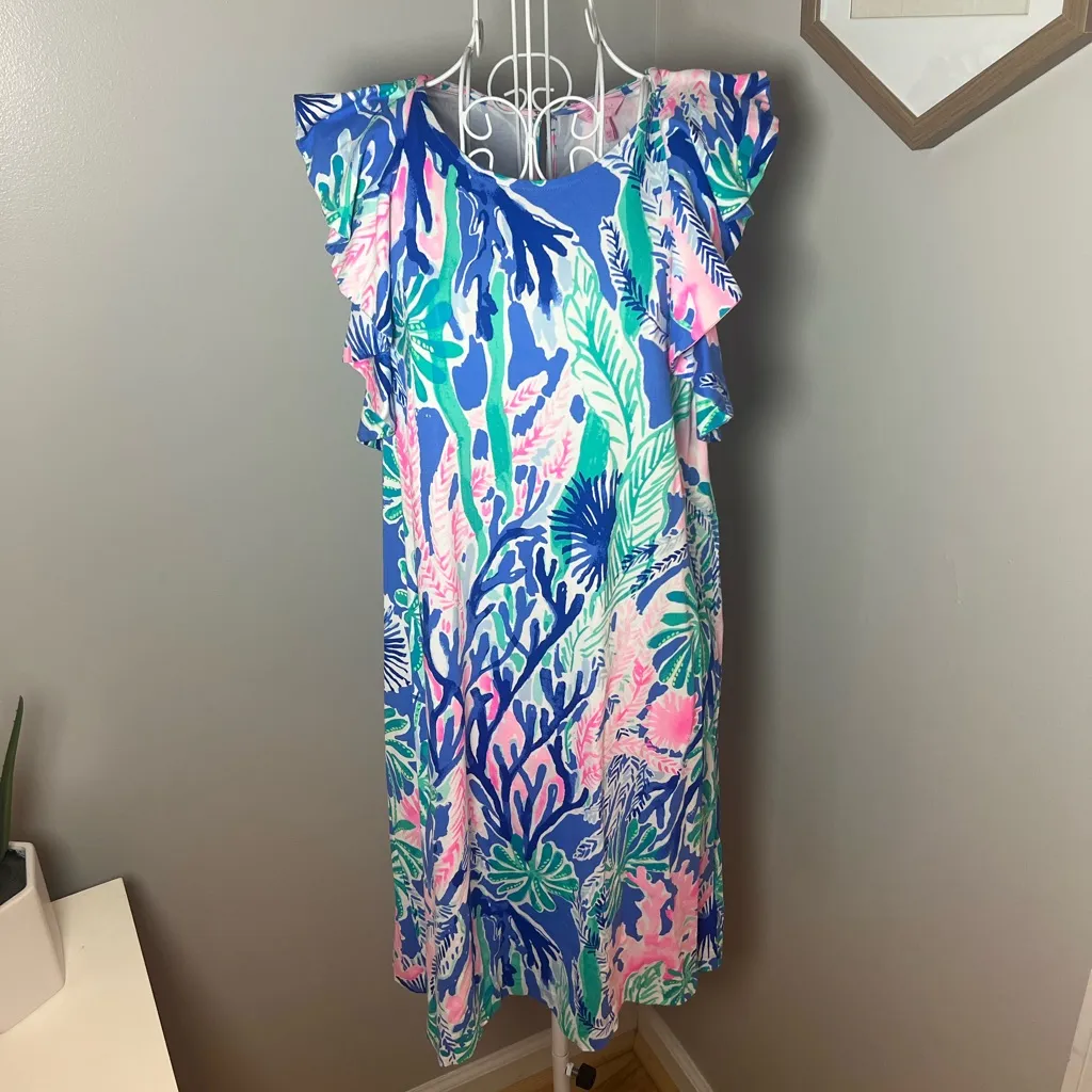 Lilly Pulitzer Esmeralda Mini Shift Dress S Preppy Resortwear Ruffle Tank - Image 2