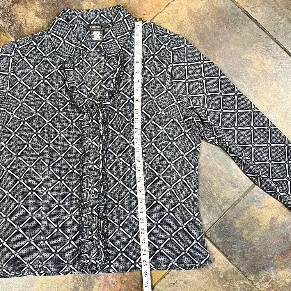 George Me By Mark Eisen Plaid Ruffle Button Down Blouse XL Black - Image 7