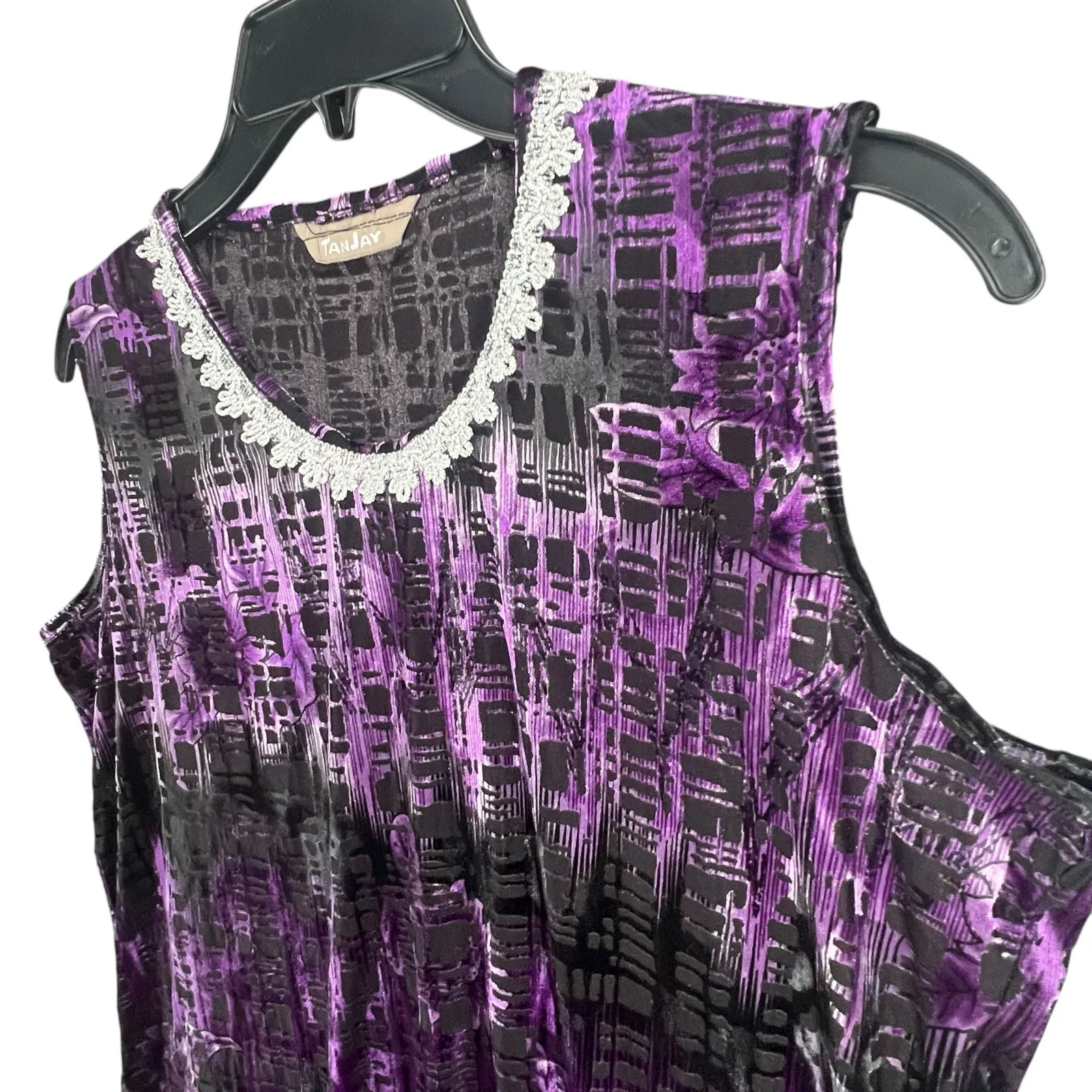 Tan Jay Velvet Burnout Tank Top Womens M Purple Black Lace Whimsygoth Vintage Size M - Image 4