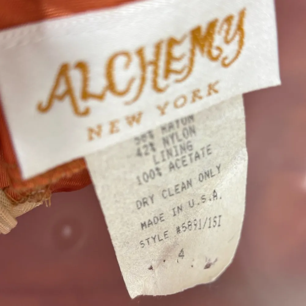 Vintage 90s Alchemy New York long lace gown orange gold metallic size 4 boho - Image 4