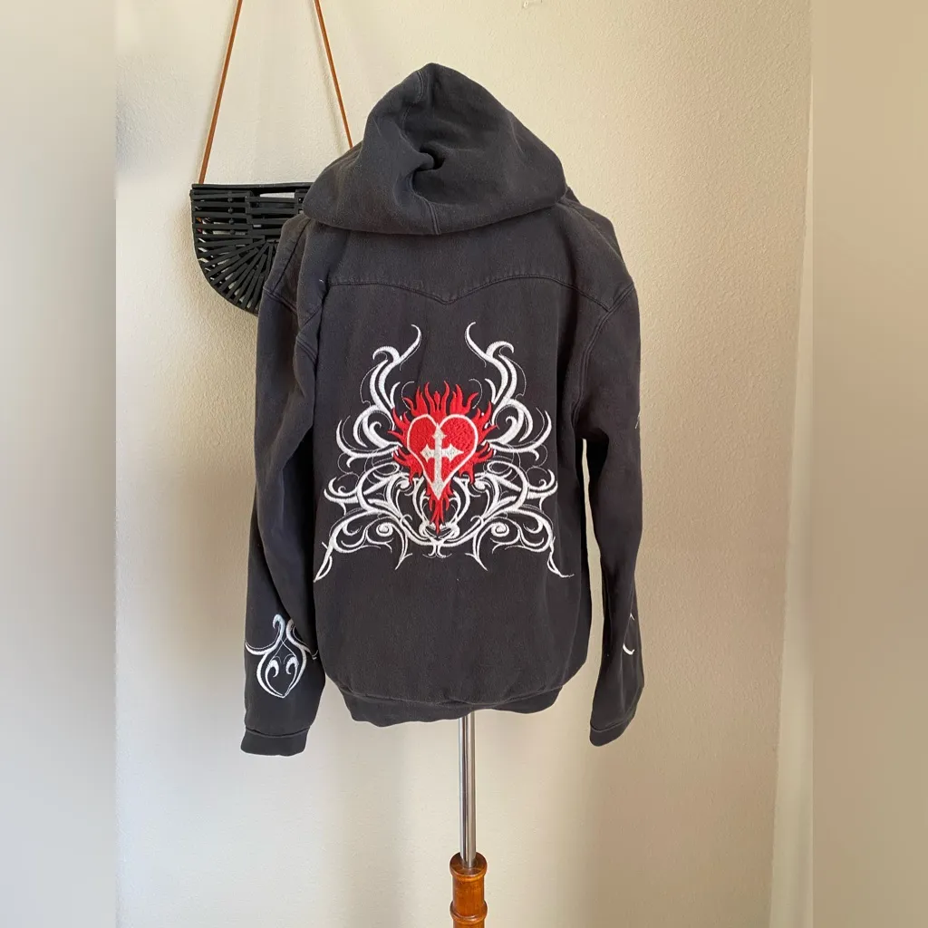 Roper Cross Heart Embroidered Full Zip Sweater Jacket, Size XL Black - Image 2