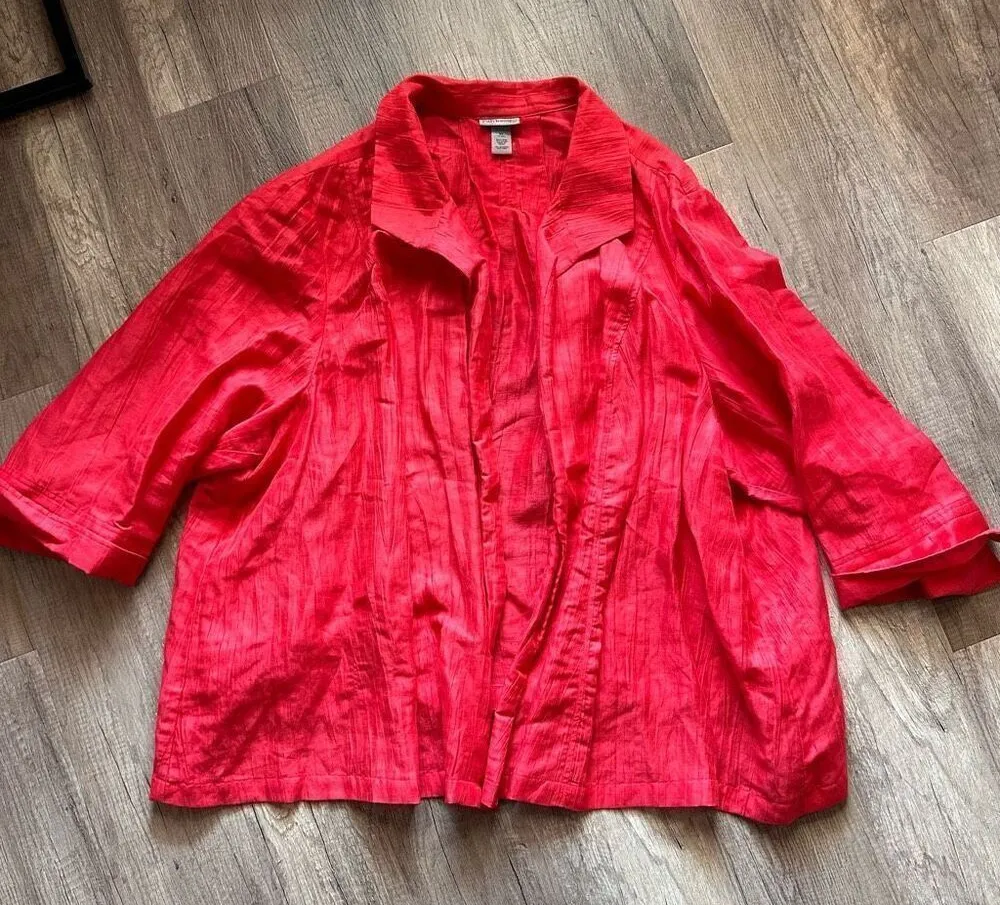 Catherines Maggie Barnes Women's Linen Blend Open Front Jacket Red Pink Size 5X - Image 1