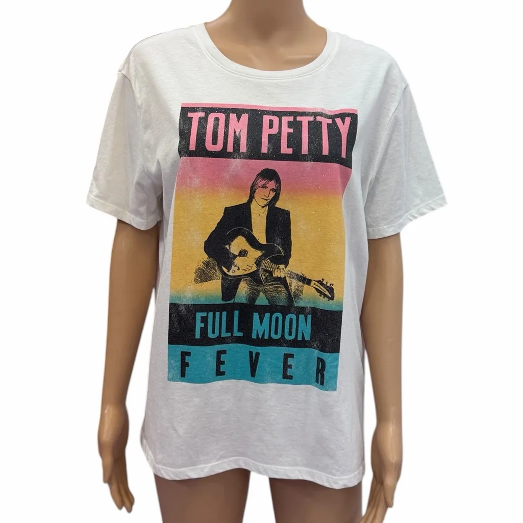 Tom Petty Heartbreakers Graphic Tee White Sparkle Hybrid Apparel Womens Medium - Image 3