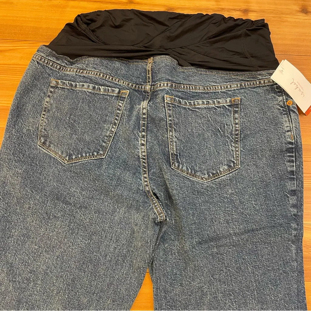 Isabel 90s Straight Maternity Denim Jeans Over The Belly Crossover Panel New 16 Blue Size undefined - Image 5