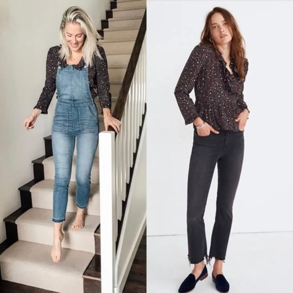 Madewell Silk Ruffle-Hem Wrap Top Size XXS Starry Night Black Red White Blue - Image 11