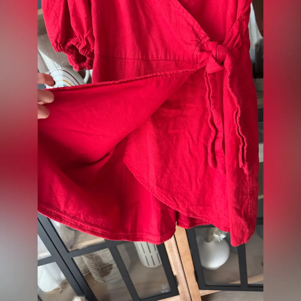Abercrombie Tall Linen mini wrap dress Puff short Sleeves tie front vneck - Image 6