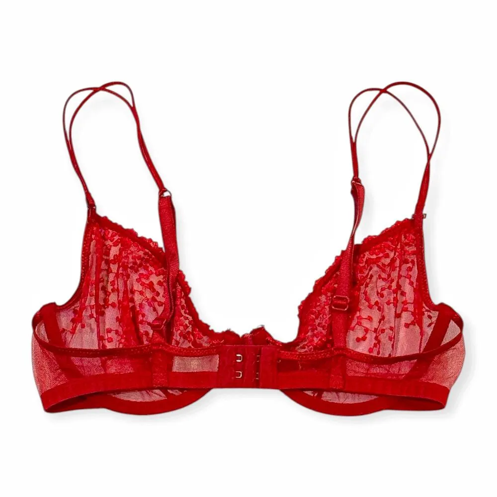 Wolford 34C Bra Sheer Unlined Underwire Red Mesh Sexy Lingerie Adjustable VTG Size undefined - Image 2