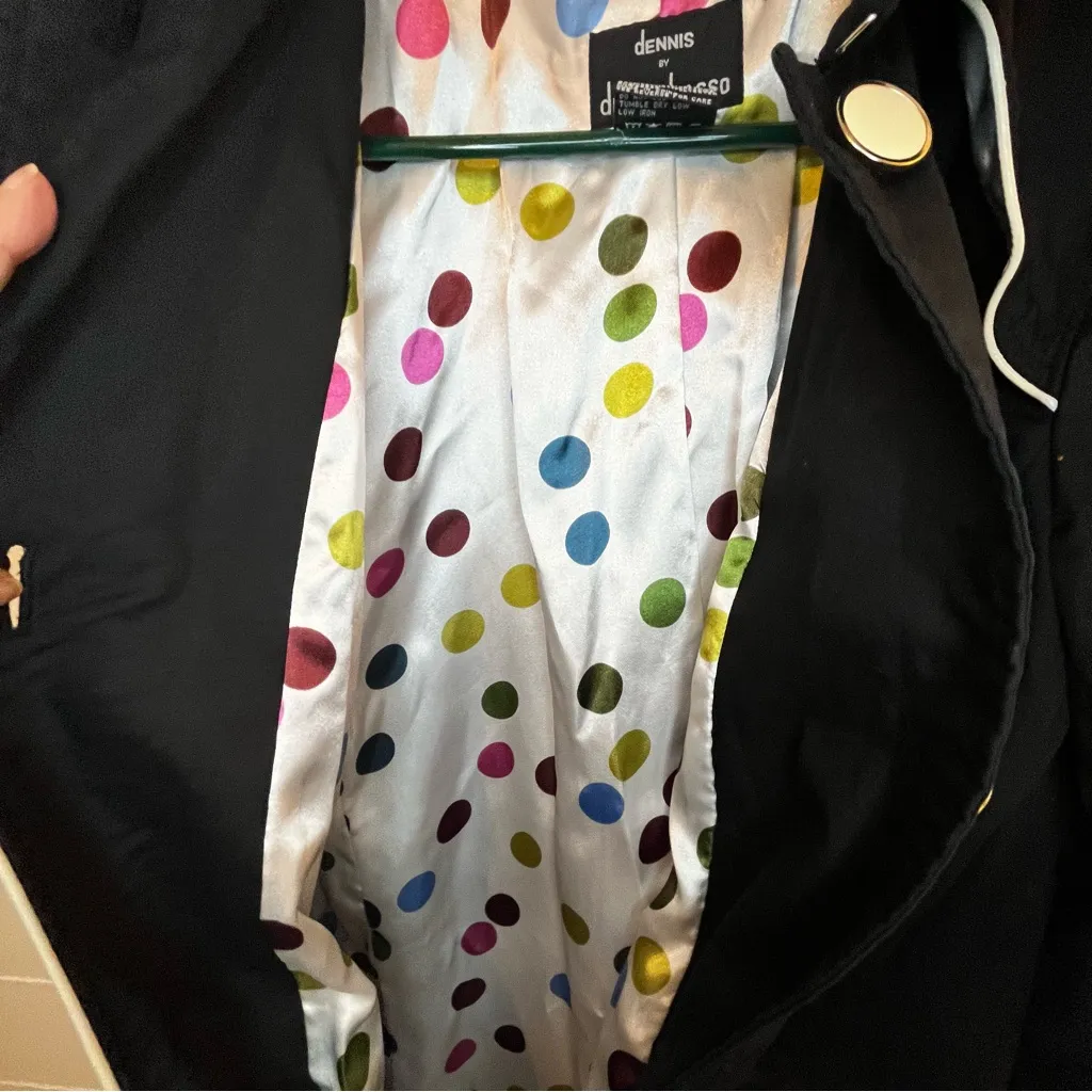 Dennis Basso Black Trench Coat with White Accents Polka Dot Liner Classic XS-S - Image 11