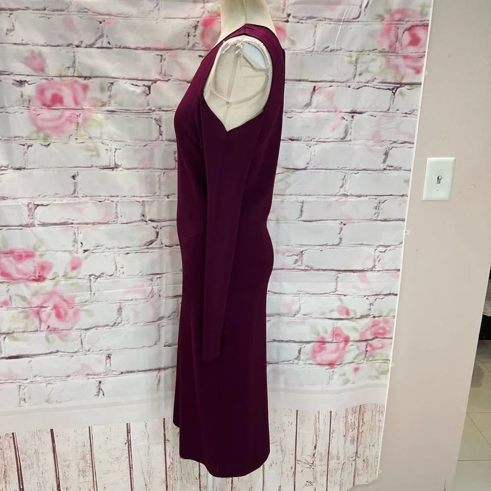 Eliza J Women's Cold Shoulder Midi Sweater Burgundy Dress Size L - Image 7