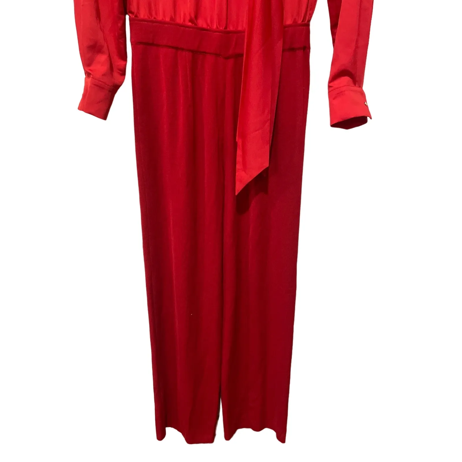 Misook Tie Neck Mixed-Media‎ Jumpsuit Size XS - Image 8