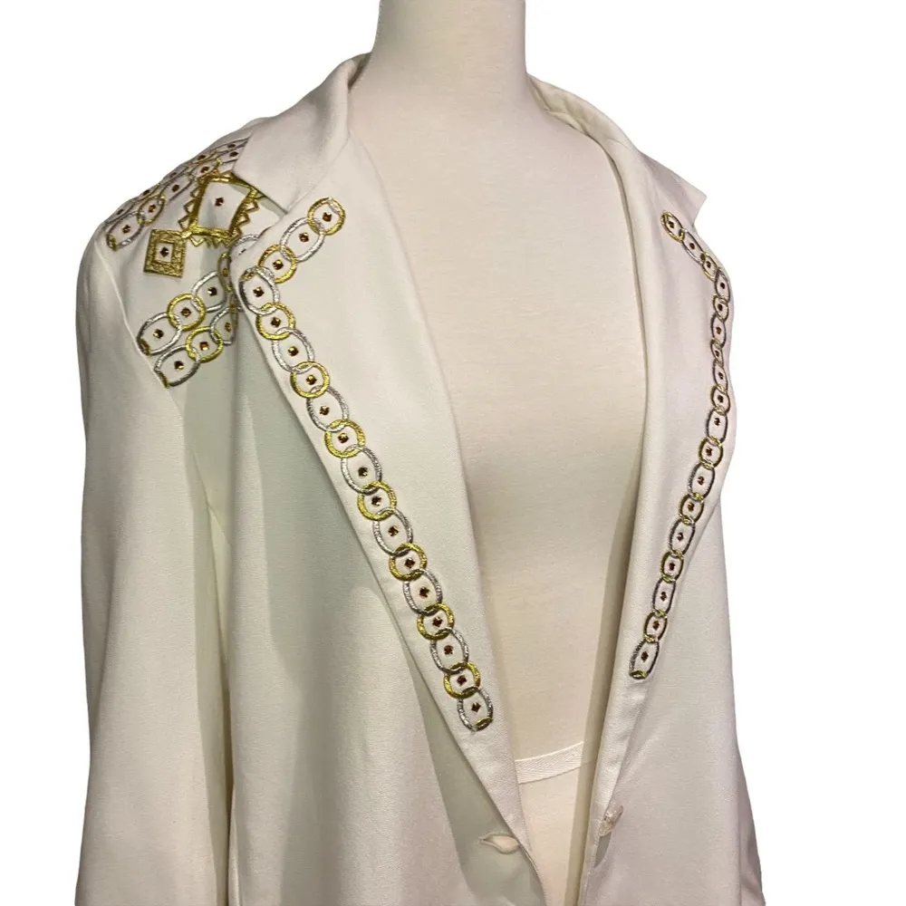 Vintage Embroidered Embellished Off White Oversized Blazer Size Large - Image 7