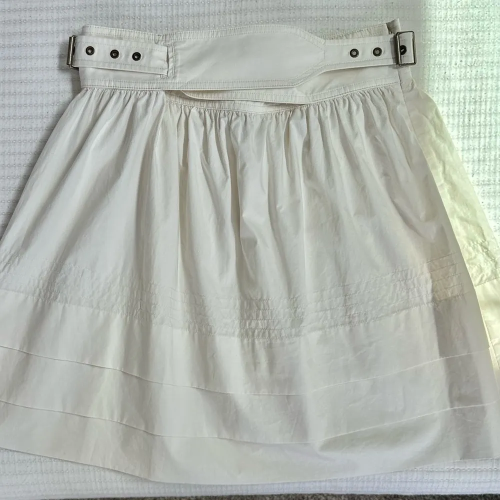 Unsubscribed Cream Mini Belted Cotton Skirt with Pleated A - Image 3