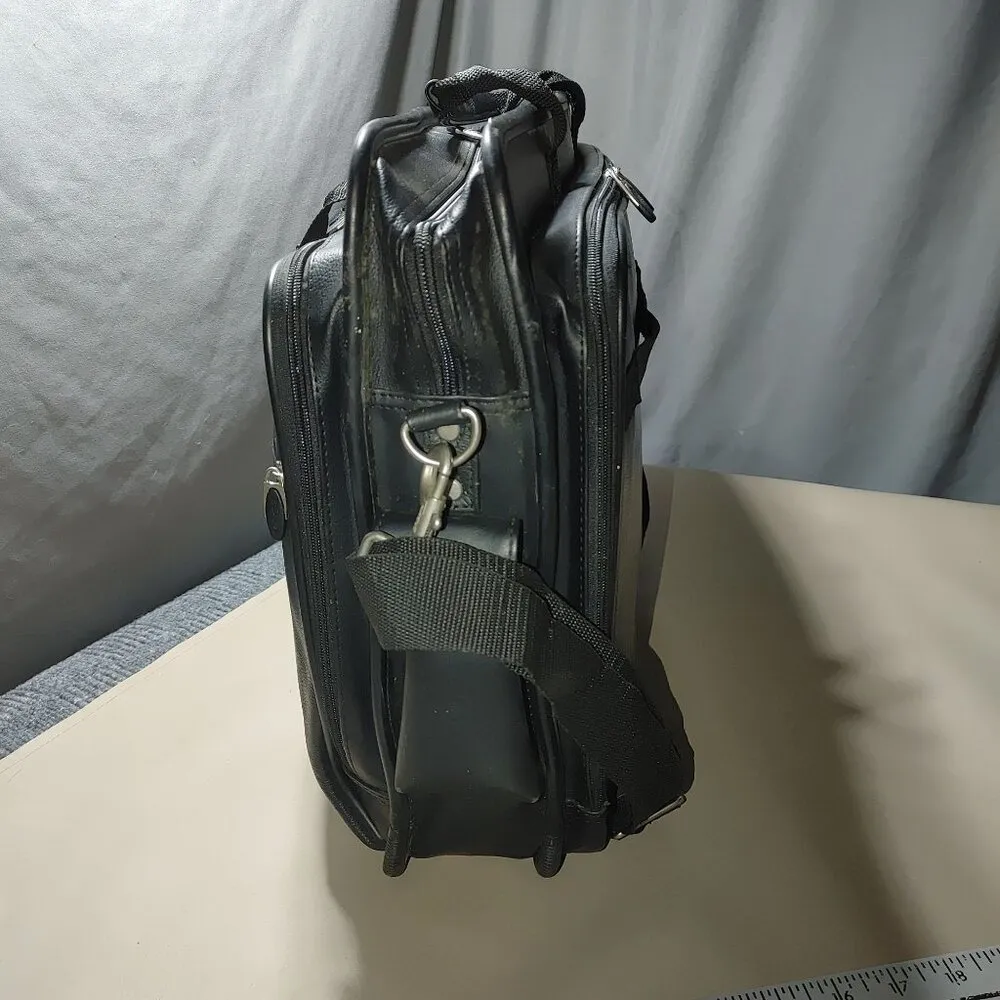 Targus Black Leather Laptop Large Multi Pocket Messenger Bag Shoulder Strap Top - Image 6