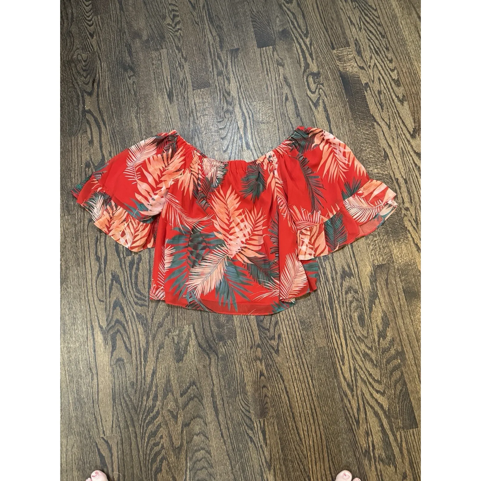 Rebecca Minkoff Women's Red Floral Faith Off‎ Shoulder Top Size Large Tropical - Image 3