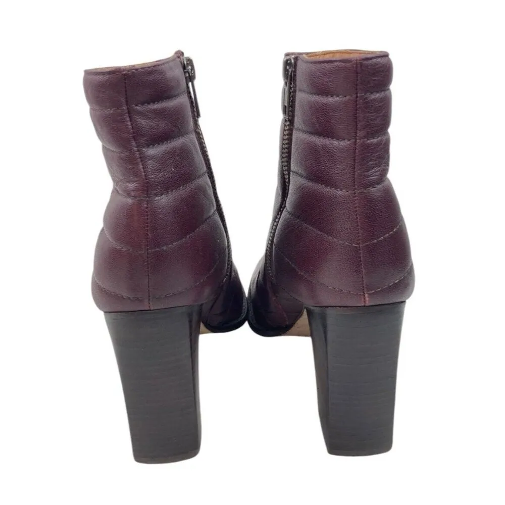 *Madewell Boots Womens 7.5 Lindley Quilted Ankle Wine Burgundy Side Zip Heeled - Image 5