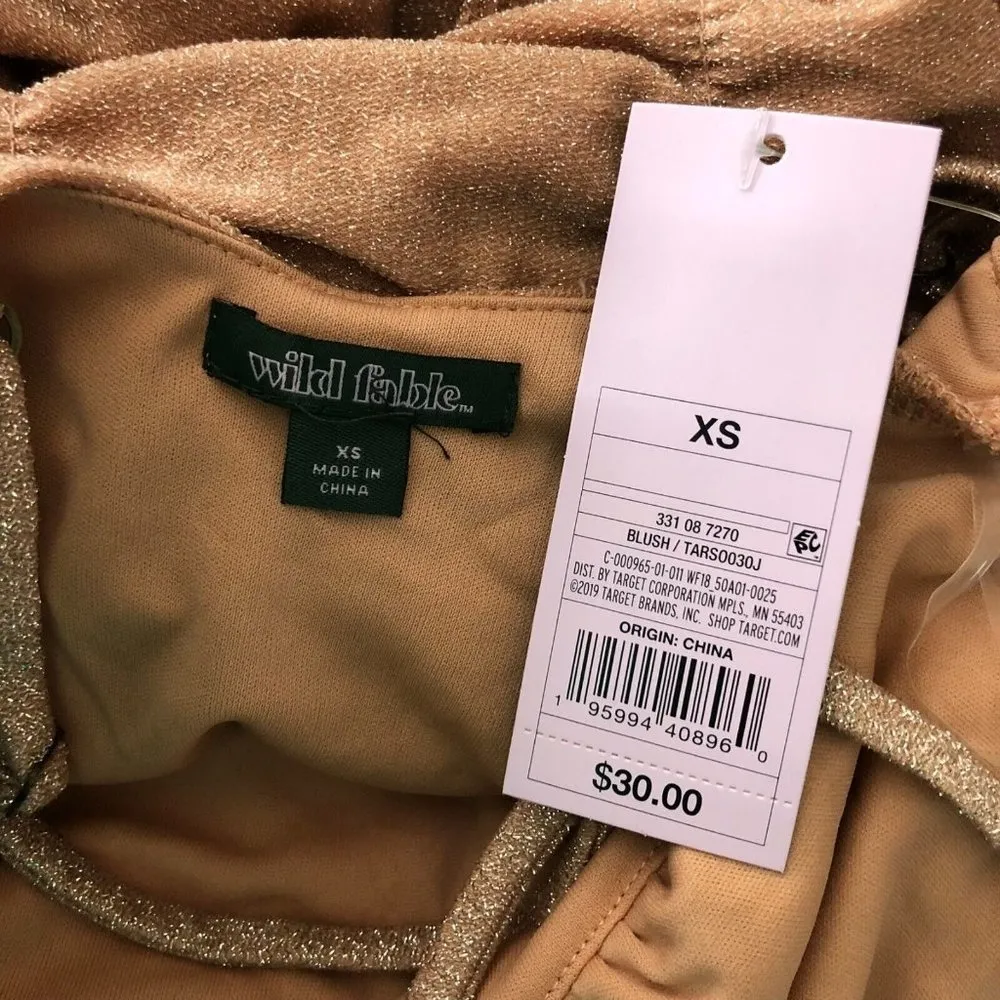 Wild Fable Mini Dress Metallic Ruched Ruffle Sleeveless Stretch Blush Pink XS - Image 4