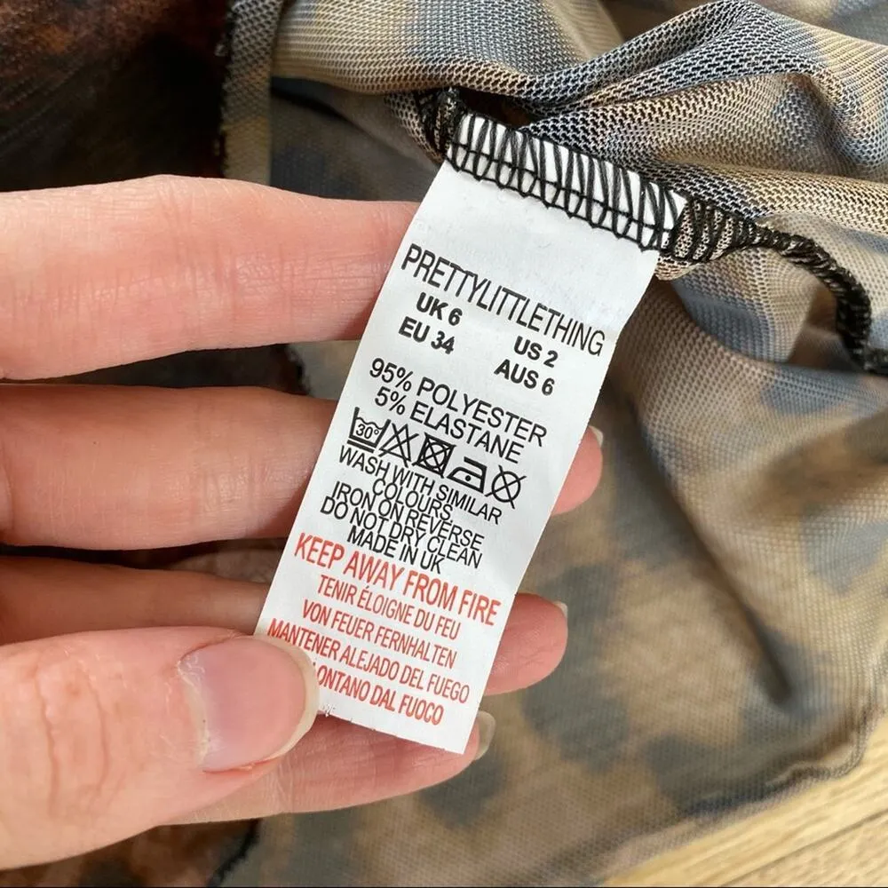 Pretty Little Thing - Leopard Mesh Tie Detail Mini Dress Cover Up in Black Brown - Image 8